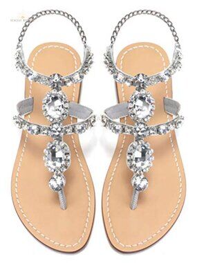 Women's Rhinestone Flat Sandals Sparkling Bridal Bohemian Wedding Shoes